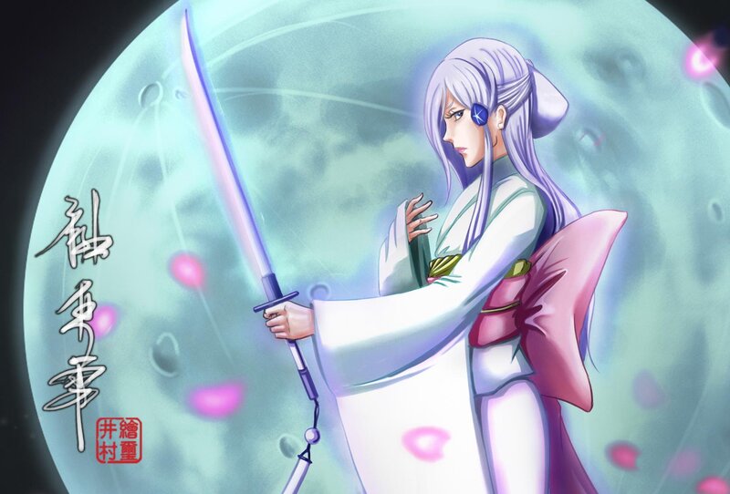 Anime Woman with Sword — White, Dramatic, Night, Digital Art