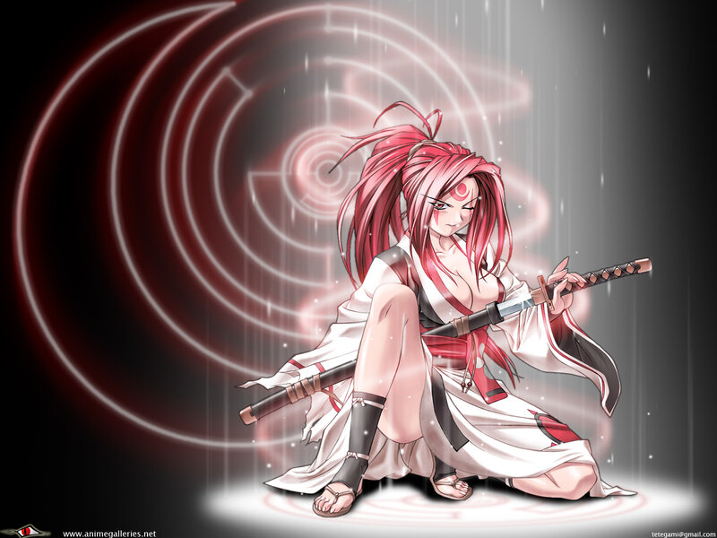 Anime Woman with Sword — White, Dramatic, Red Hair
