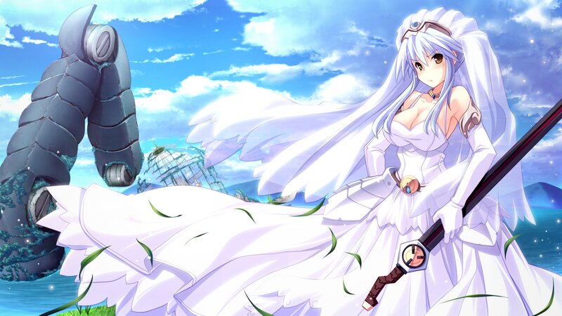 Anime Woman with Sword — White, Dramatic