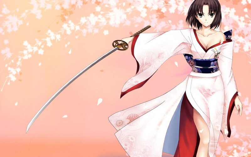 Anime Woman with Sword — White, Serene