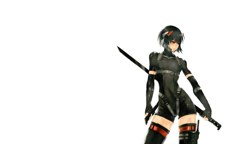 Anime Woman with Swords — Black