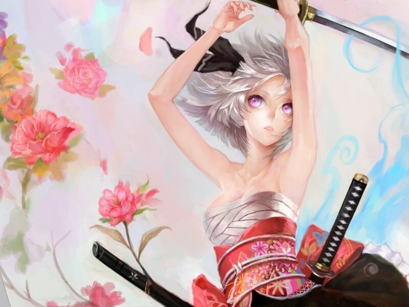 Anime Woman with Swords — Pink