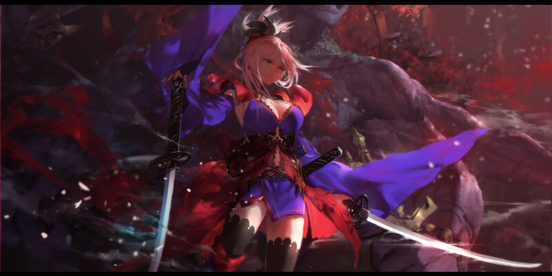 Anime Woman with Swords — Purple, Dramatic