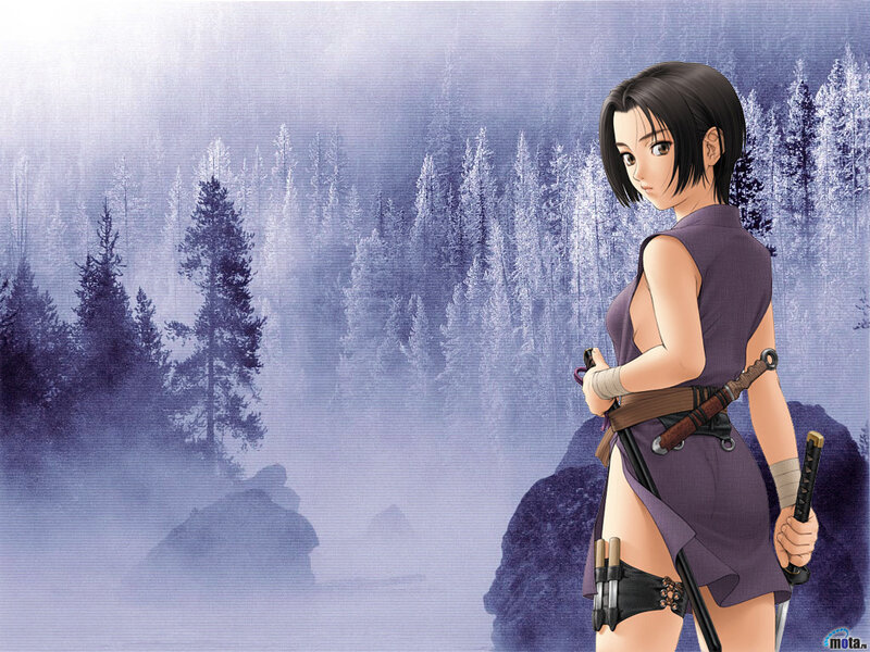 Anime Woman with Swords — Purple, Serious