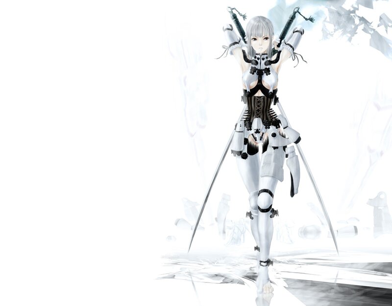 Anime Woman with Swords — White