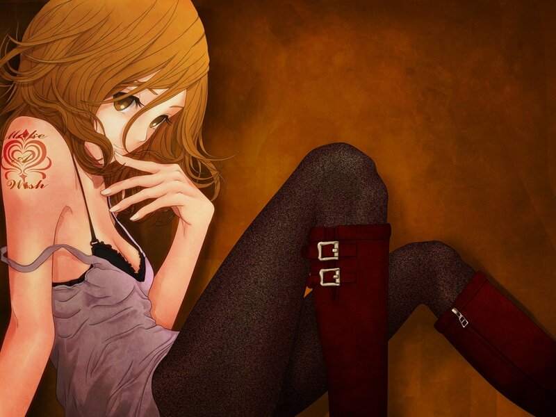 anime woman with tattoo