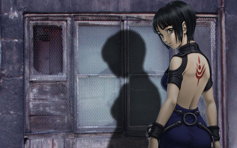 Anime Woman with Tattoo — Black, Dramatic