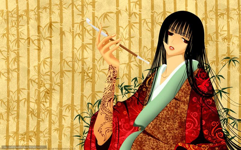 Anime Woman with Tattoo — Red