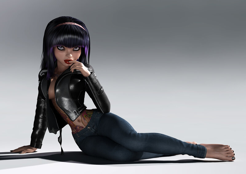 Anime Woman with Tattoos — Black