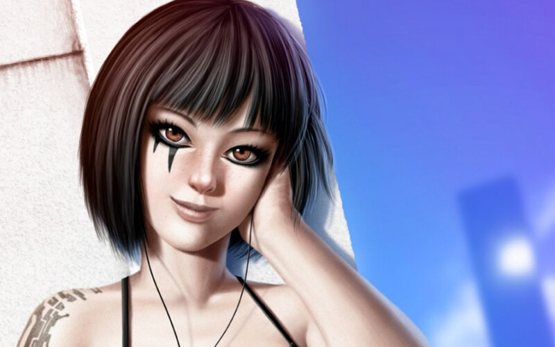 Anime Woman with Tattoos — Blue, Calm