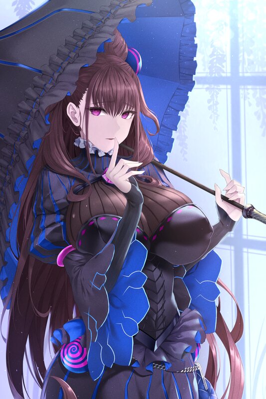 Anime Woman with Umbrella — Blue, Dramatic