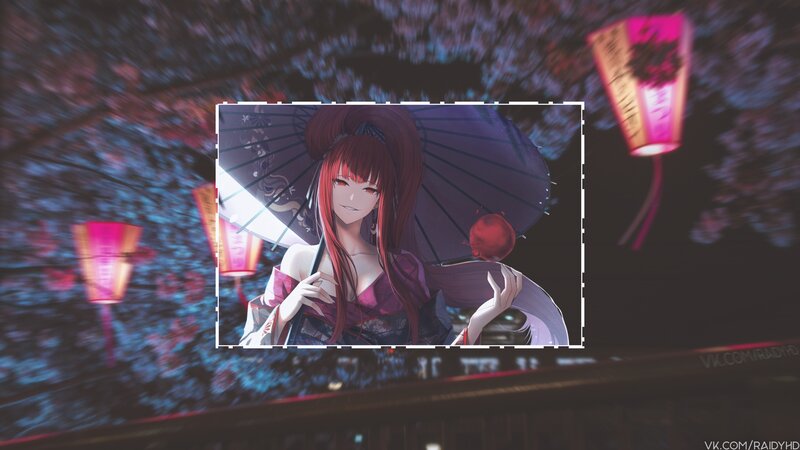 Anime Woman with Umbrella — Purple, Serene, Night