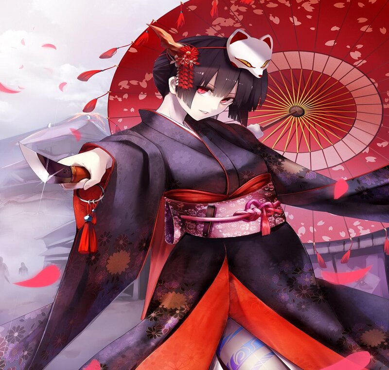 Anime Woman with Umbrella — Red, Dramatic, Spring