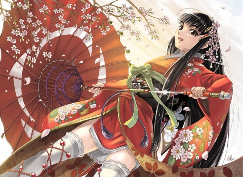Anime Woman with Umbrella — Red