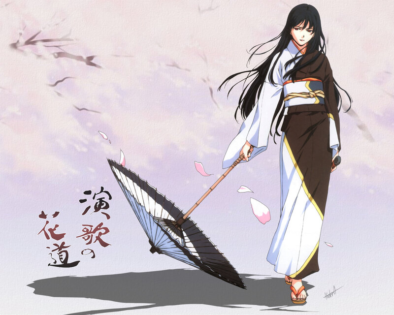 Anime Woman with Umbrella — White, Serene, Spring