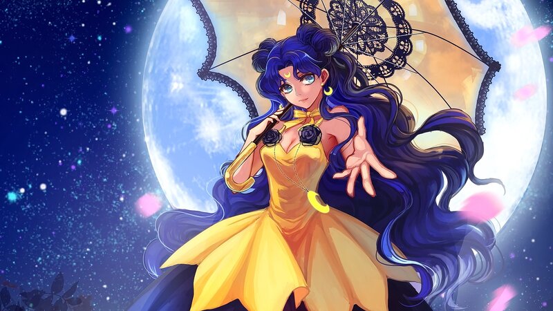 Anime Woman with Umbrella — Yellow
