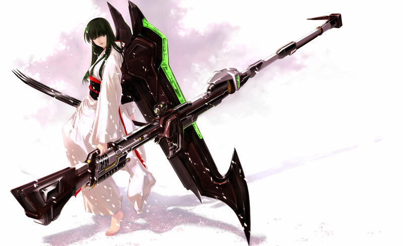 Anime Woman with Weapon — White, Dramatic