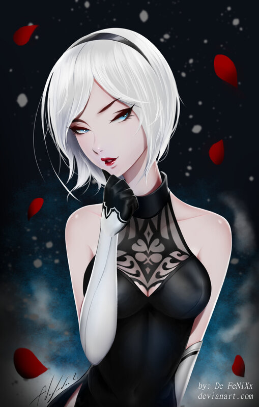 Anime Woman with White Hair — Black, Dramatic