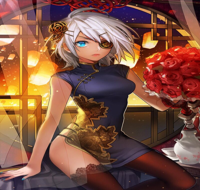 Anime Woman with White Hair — Blue, Dramatic