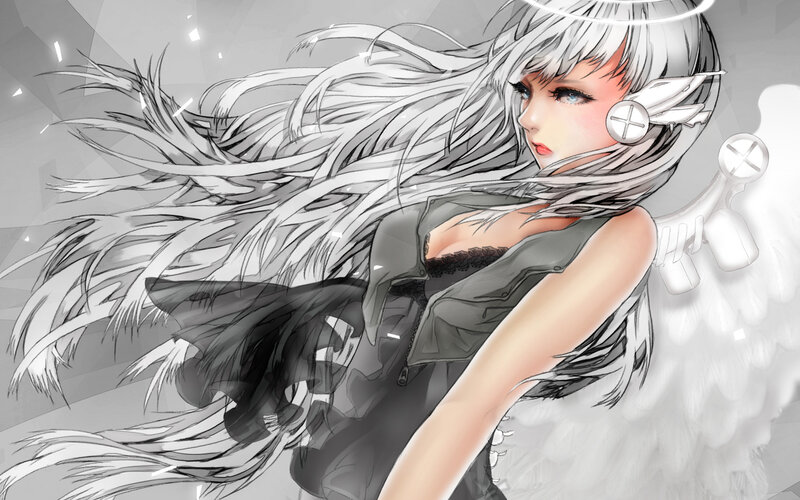 Anime Woman with White Hair — Dramatic, Digital Art, Wings