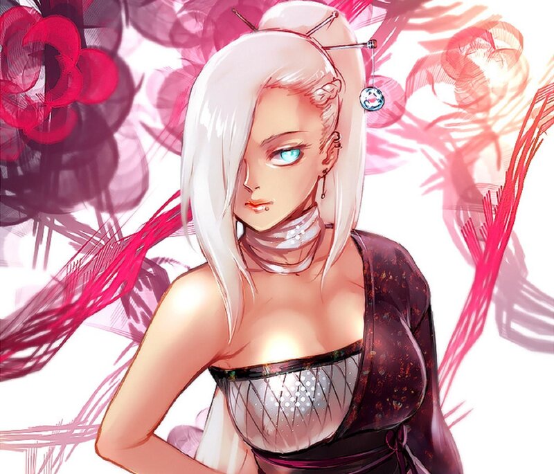 Anime Woman with White Hair — Dramatic, Manga, Blue Eyes