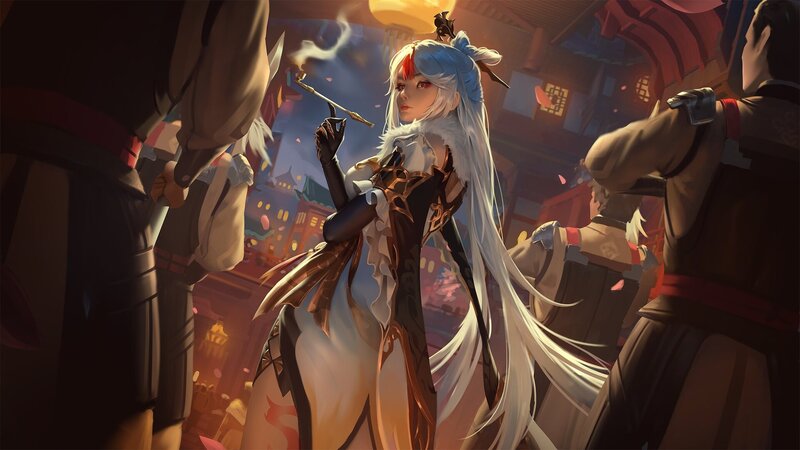 Anime Woman with White Hair — Dramatic, Night, Digital Art, Smoking
