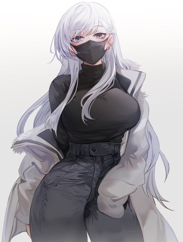 Anime Woman with White Hair — Neutral, Digital Art