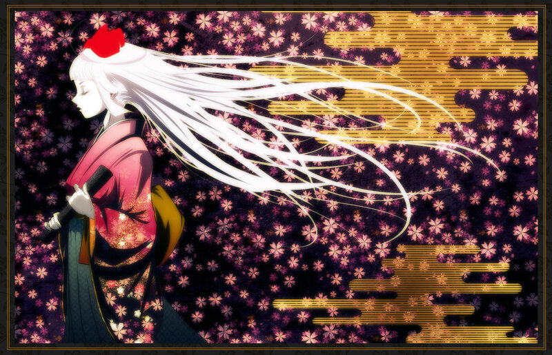 Anime Woman with White Hair — Purple, Dramatic, Spring