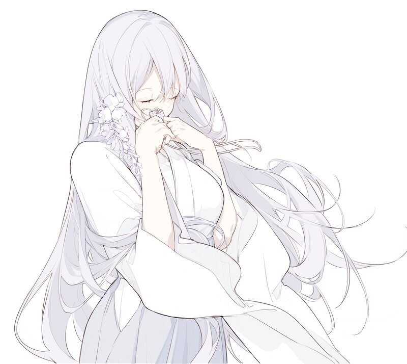 Anime Woman with White Hair — Serene, Digital Art