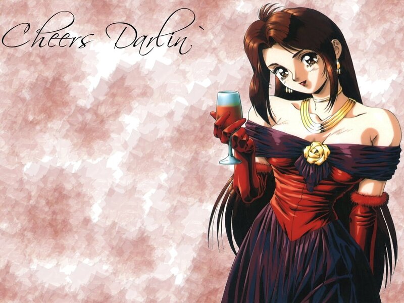 Anime woman with wine glass