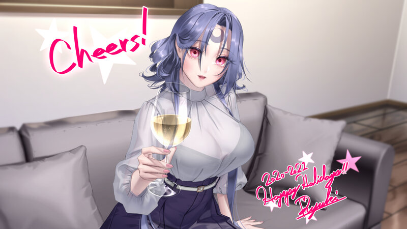 Anime Woman with Wine Glass — Purple, Celebratory