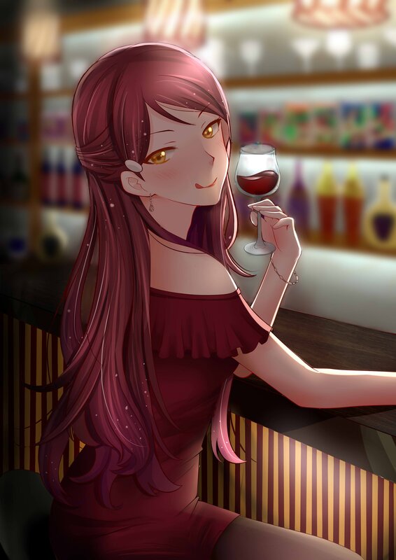 Anime Woman with Wine