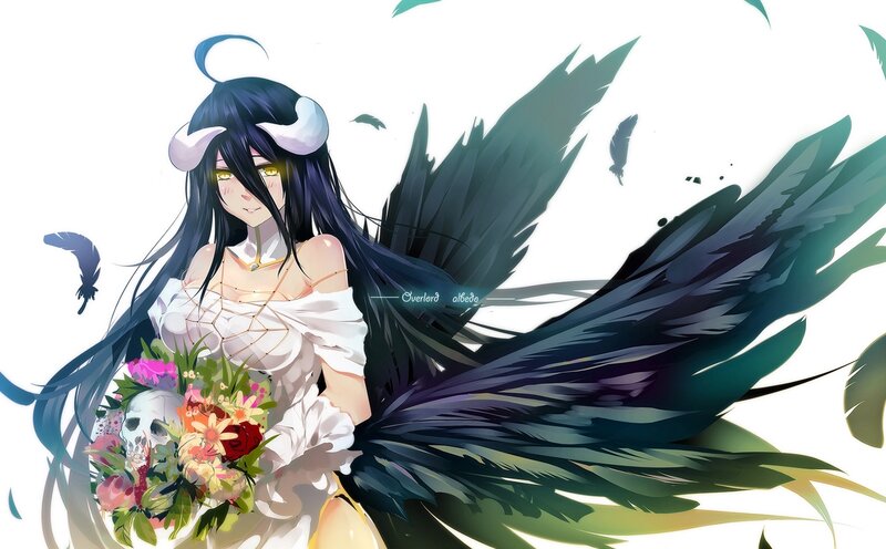 Anime Woman with Wings — Black, Dramatic, Digital Art, Skull