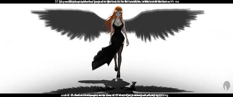 Anime Woman with Wings — Black, Dramatic, Digital Art