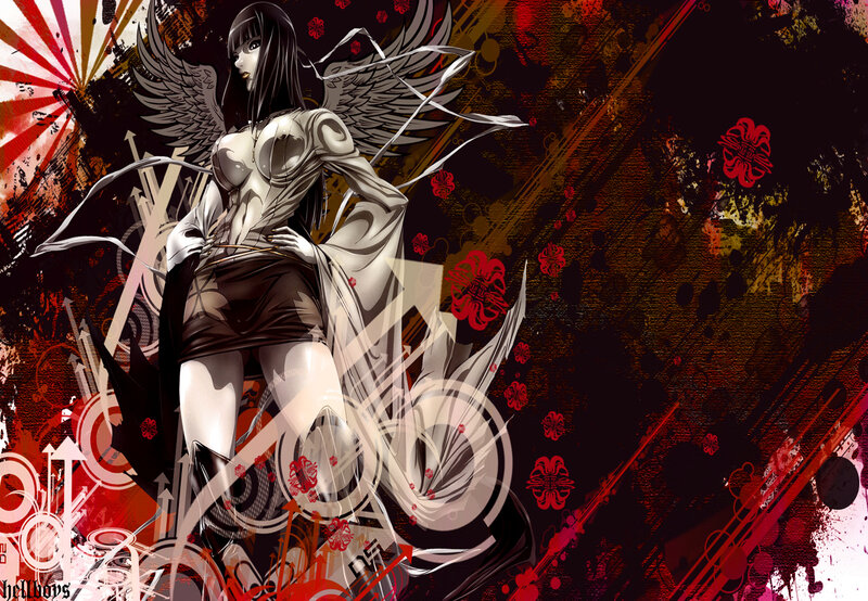 Anime Woman with Wings — Black