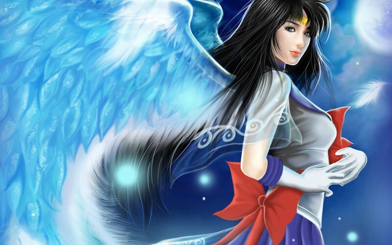 Anime Woman with Wings — Blue, Dramatic