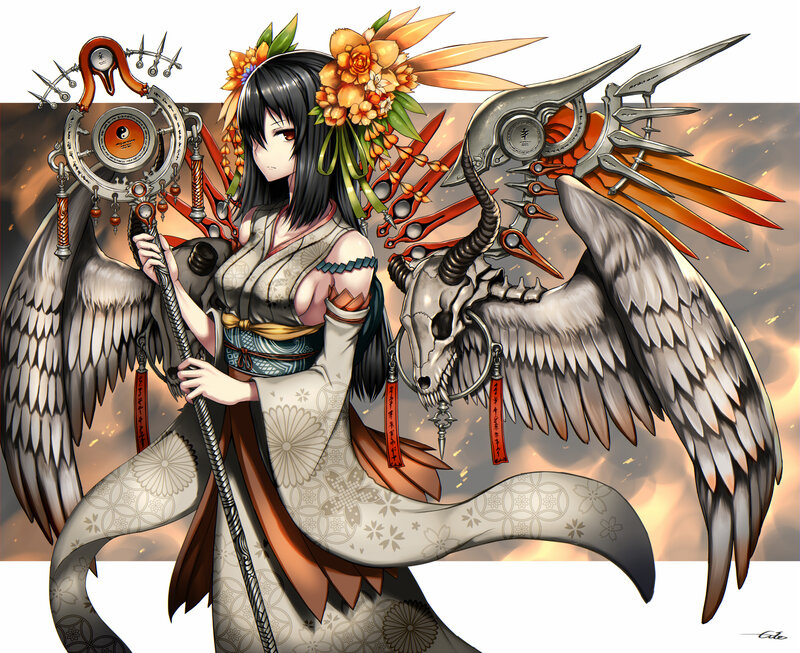 Anime Woman with Wings — Gray, Dramatic