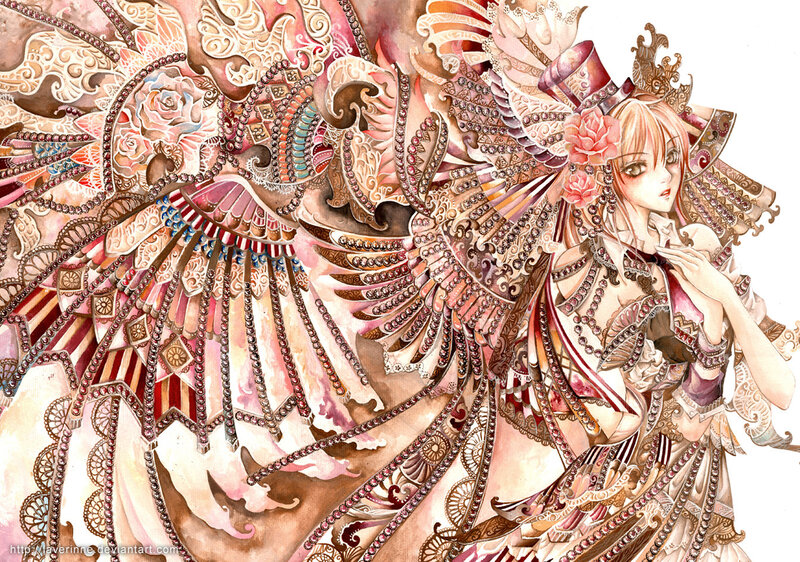 Anime Woman with Wings — Pink, Dramatic