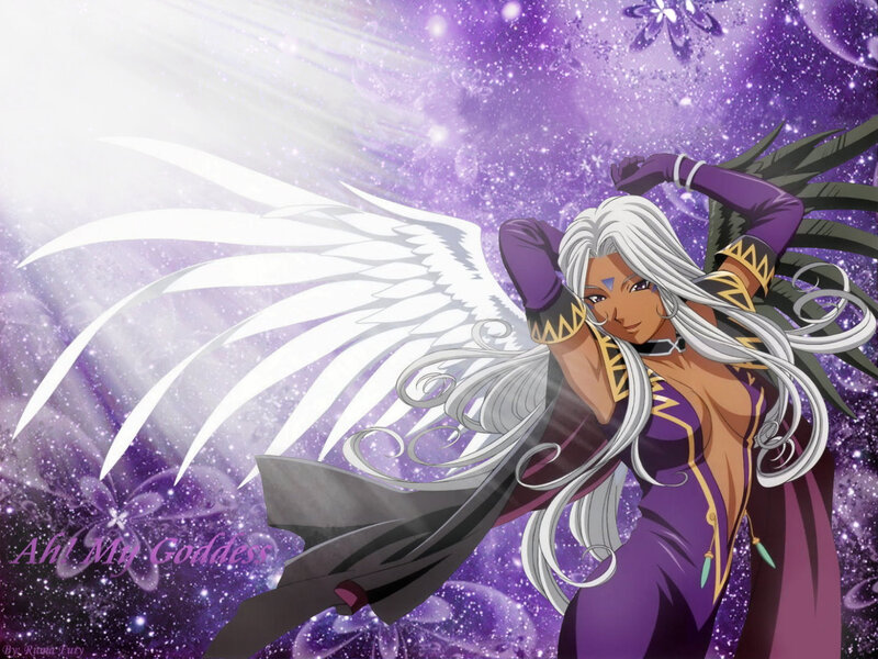 Anime Woman with Wings — Purple, Dramatic, Long Hair