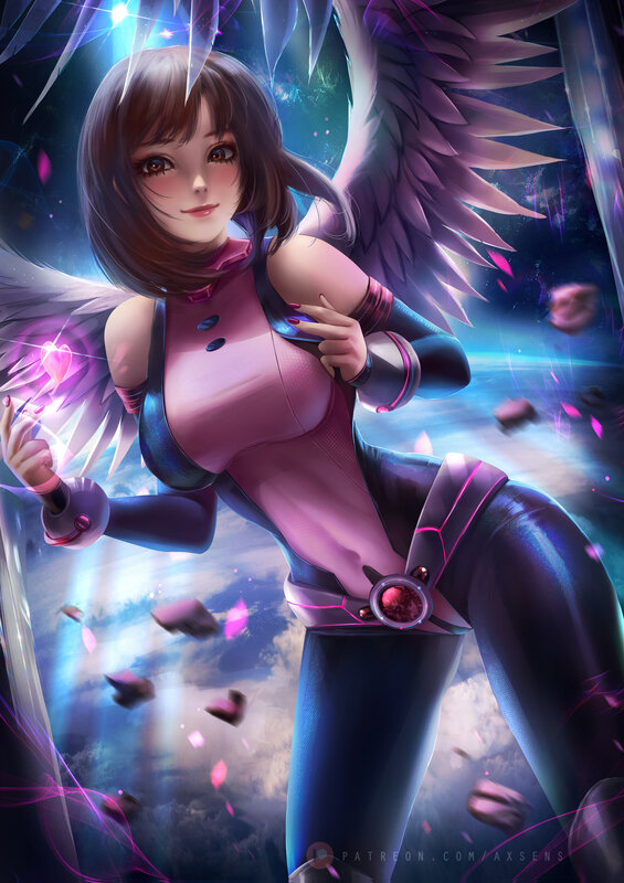 Anime Woman with Wings — Purple, Dramatic, Night, Digital Art, Heart