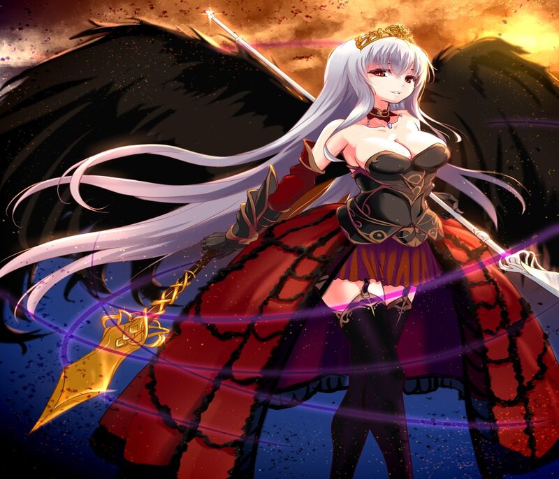 Anime Woman with Wings — Red, Dramatic, Sunset