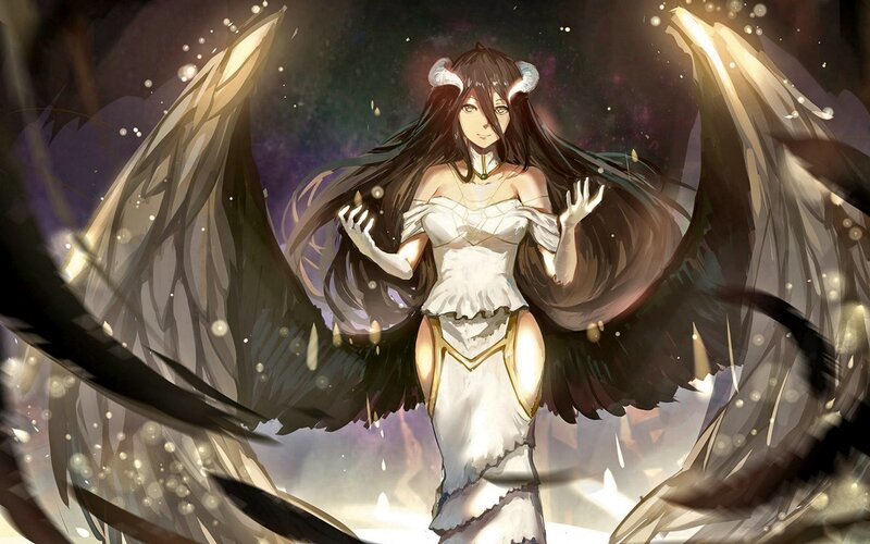 Anime Woman with Wings — White, Dramatic, Night, Digital Art