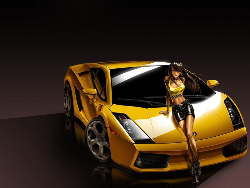 Anime Woman with Yellow Car