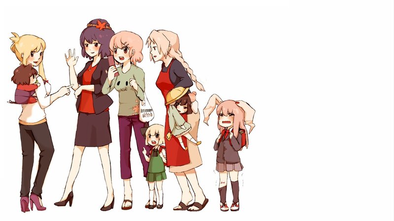 anime women and children group