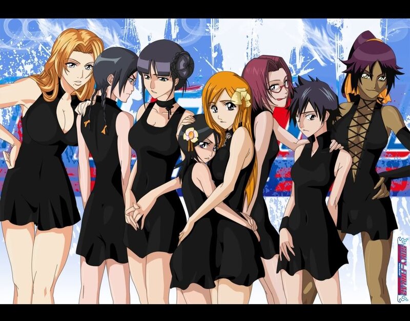 anime women in black dresses