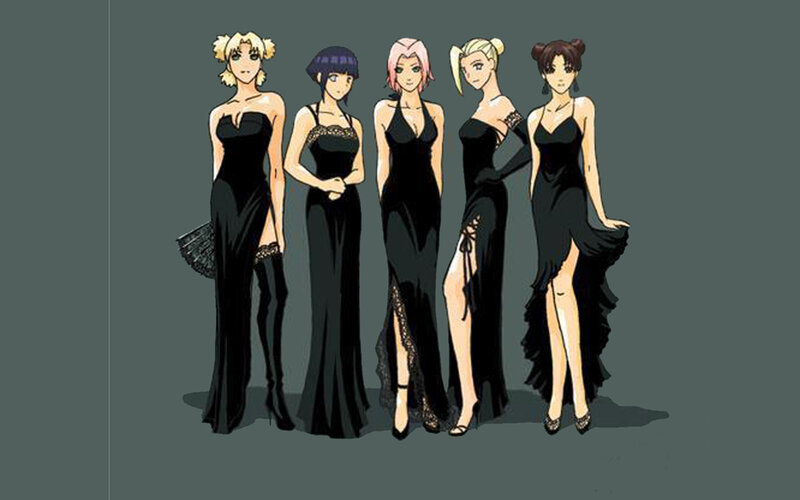 anime women in black dresses