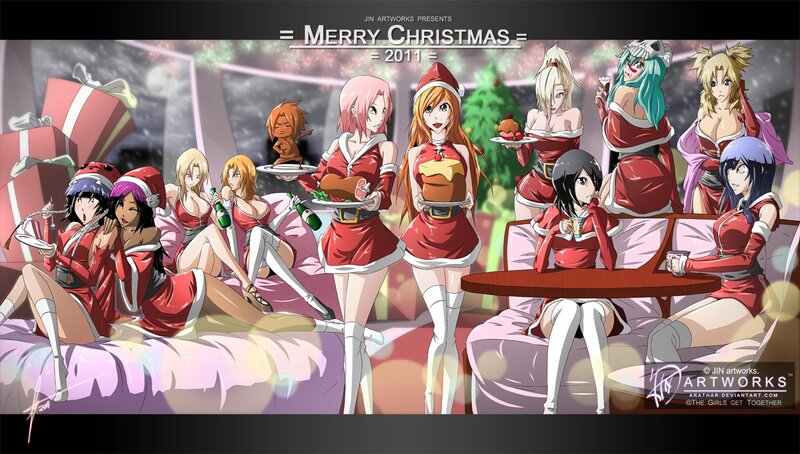 Anime Women in Santa Outfits