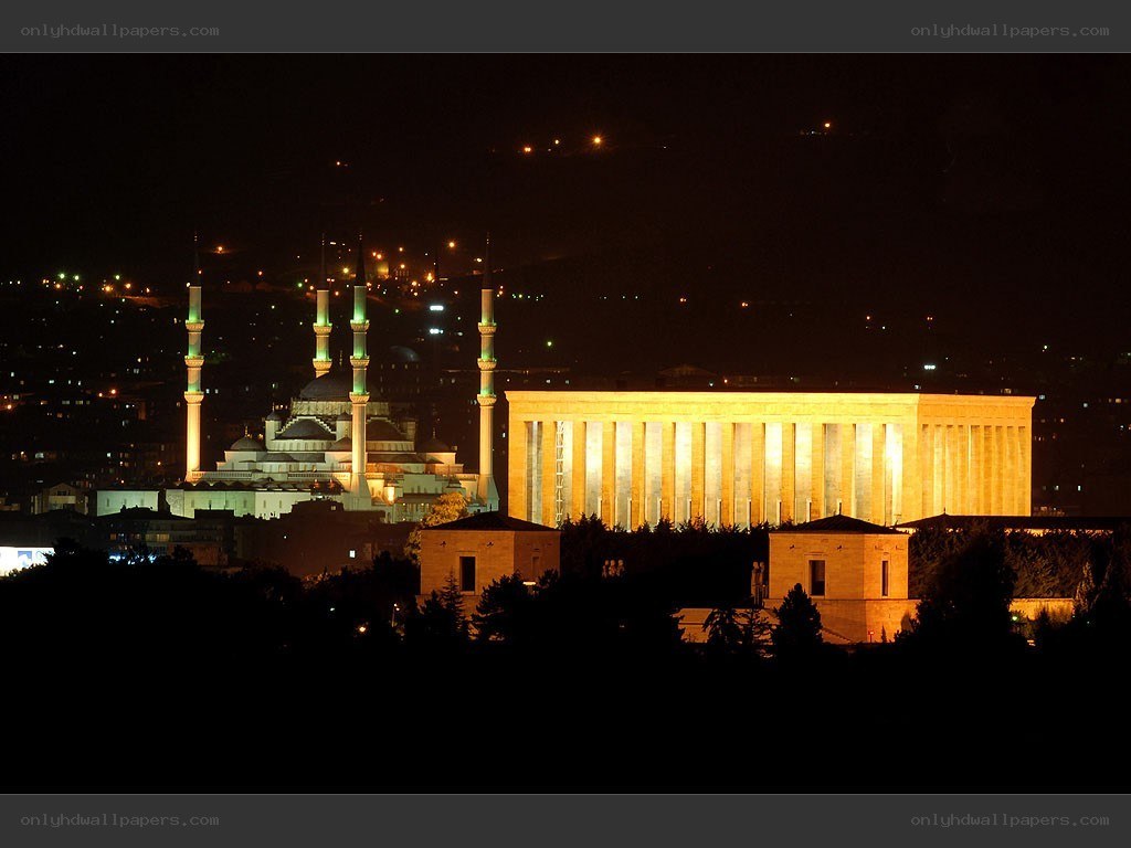 Ankara at night with mosques and museum