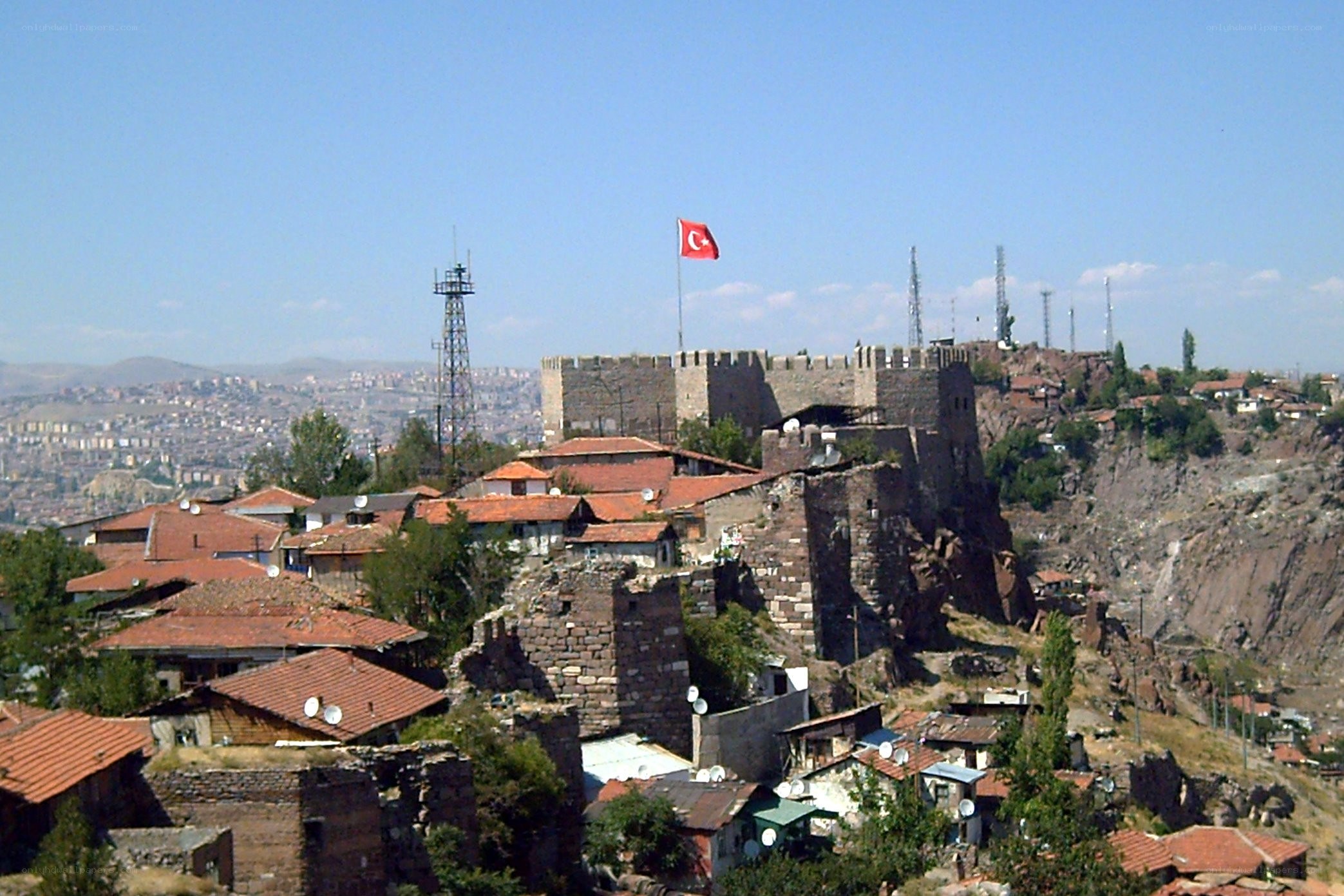 Ankara Castle with Turkish flag