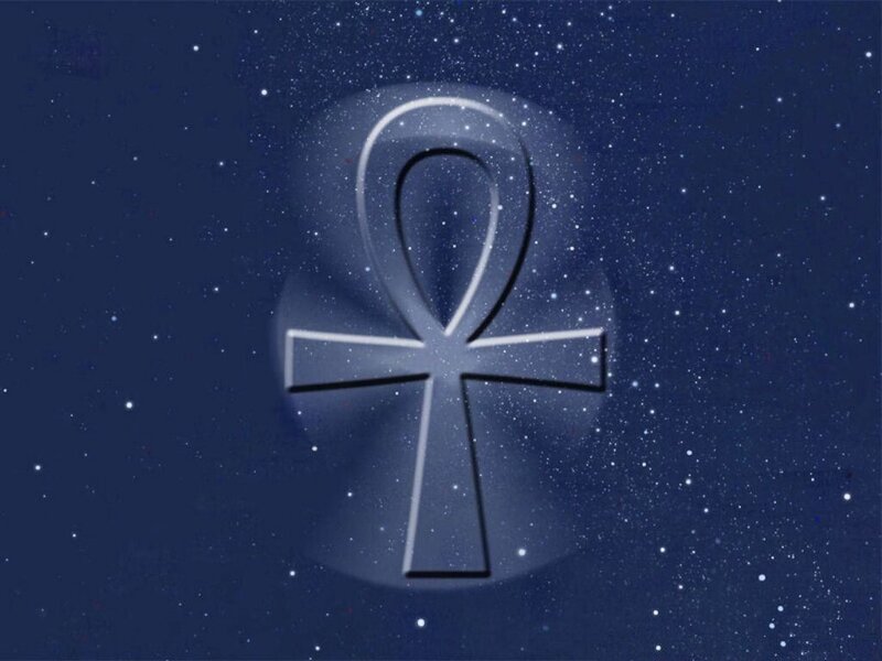 Ankh symbol in starry sky